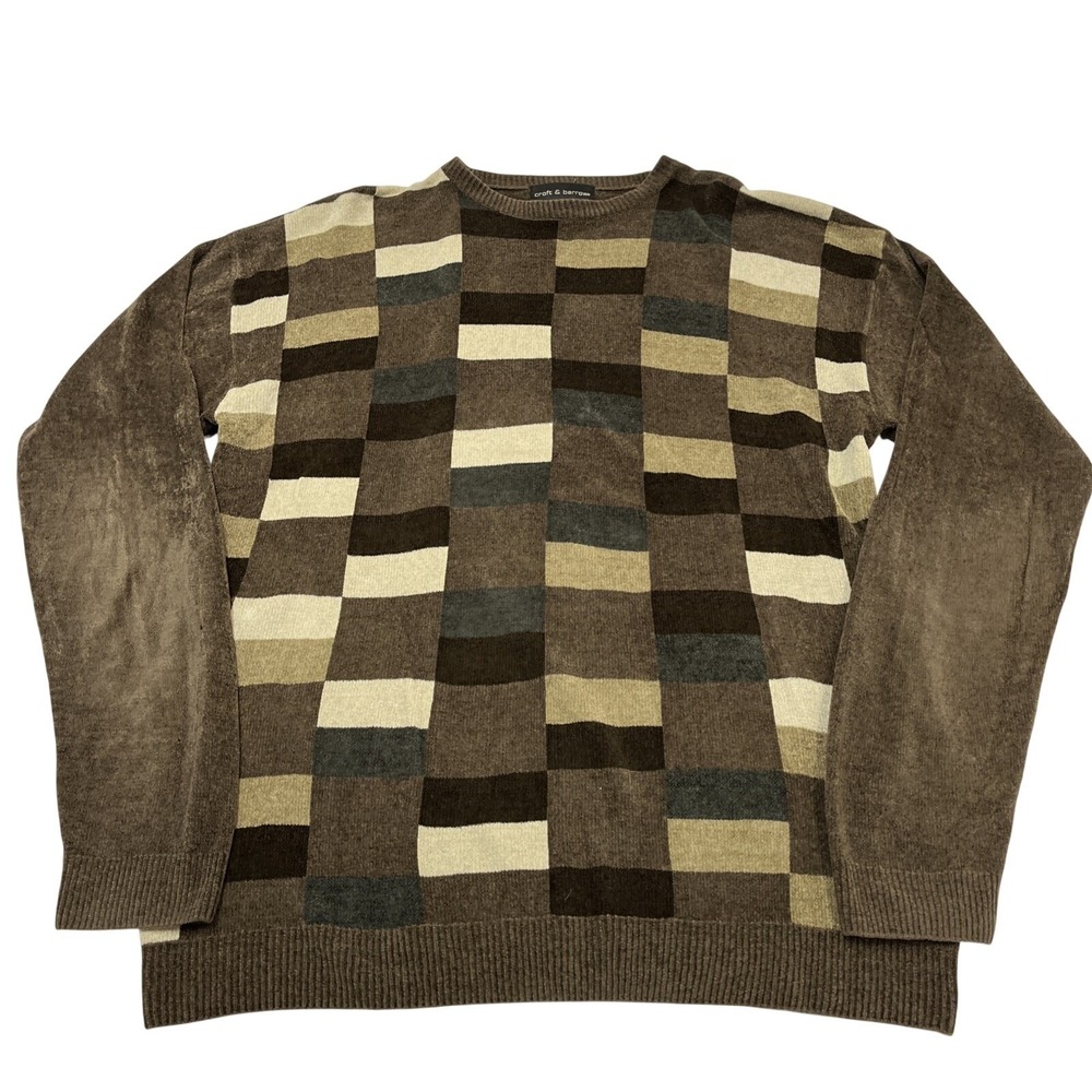 Vintage Sweater Mens LT Brown Geo Pullover Oversized Grunge Cobain Grandpa